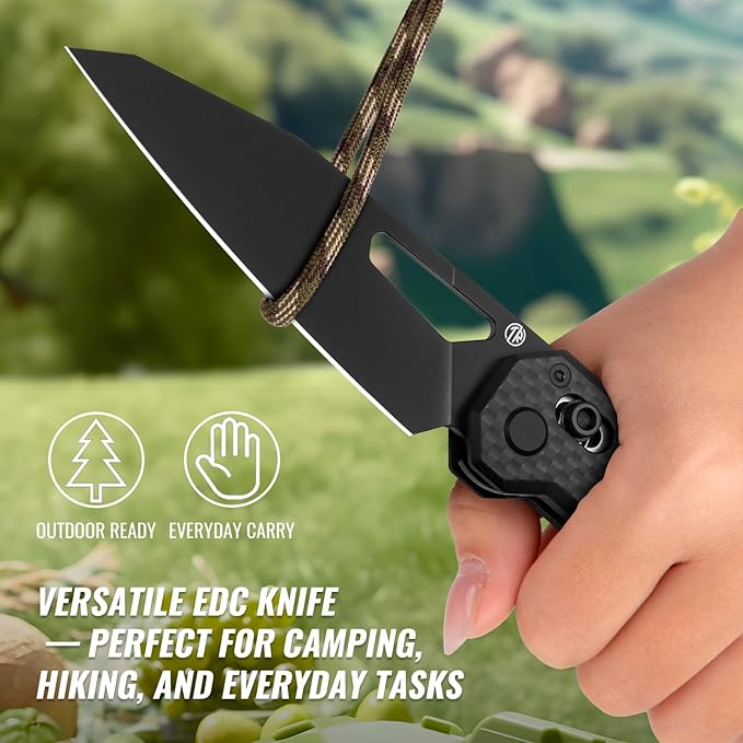 Tarcus Folding Pocket Knife, 3.5" D2 Steel DLC Blade Carbon Fiber Overlay Handle, Lightweight EDC Knife with Crossbar Lock for Men and Women, Ideal for Camping, Hiking, and Survival