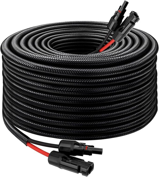 Solar Panel Extension Cable - 10AWG 40FT Solar Wire with Female & Male Waterproof Connector Flame Retardant Protective Sleeving PV Wire for RV, Photovoltaic Systems, Home, Boat, Solar Panels, Car