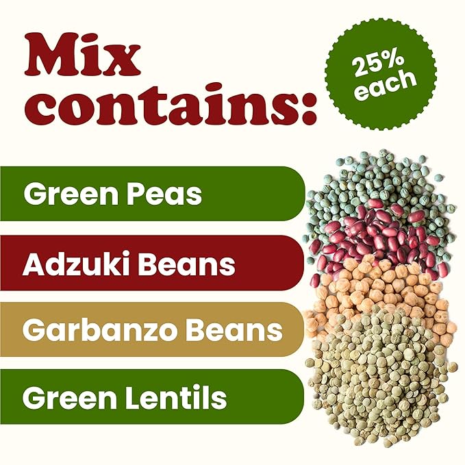 Food to Live Organic Crunchy Mix of Sprouting Beans, 20 Pounds - Non-GMO, Kosher, Non-Irradiated, Vegan, Raw, Dried, Bulk - Organic Green Peas, Adzuki, Lentil, Garbanzo