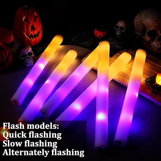 12 Pcs LED Glow Sticks Bulk Halloween Foam Stick Glow with 3 Modes in Dark Party Supply Flashing Effect Vintage LED Decor Reusable Light for Party Wedding Birthday Concert Halloween Christmas