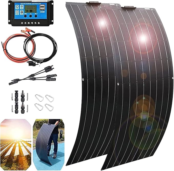 1200 Watt Solar Panel Kit, with 40A Charge Controller 2pcs 600 Watt Flexible Monocrystalline Solar Panel for 12-24V Battery Charging Car Battery Camper RV Yacht Boat
