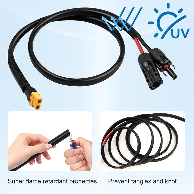 Solar to XT60 Cable 10AWG 25FT Solar Connector to XT60 Adapter Cable for Solar Panel to Battery RV Portable Power Station Solar Generator - 25 Foot