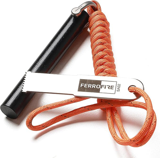 Classic Heavy-Duty Super-Duty Ferro Rod Fire Starter with Premium Ferrocerium Rod Superb Carbon Alloy Steel Striker 550 Paracord Lanyard Handle for Camping Emergency Survival Hiking BBQ EDC
