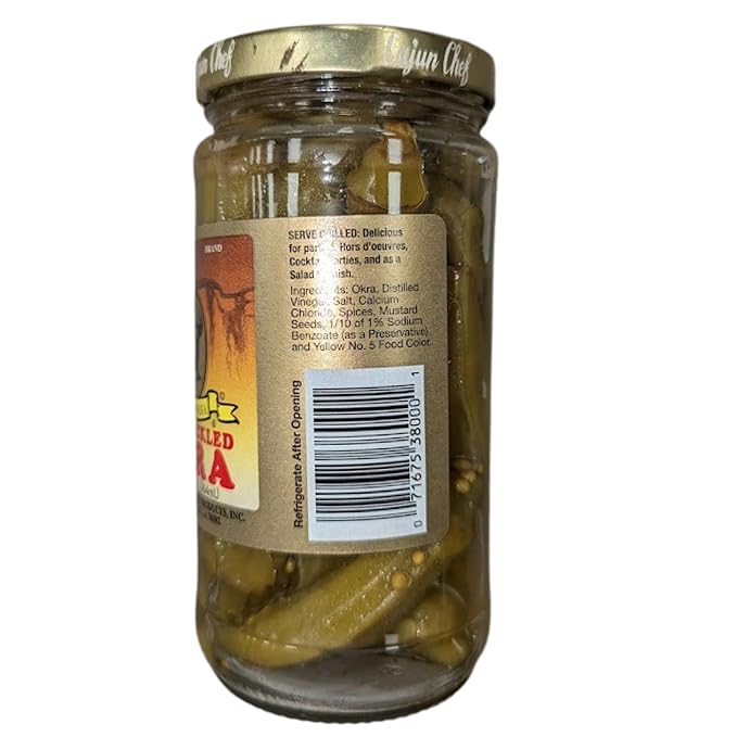 Cajun Chef Mild Pickled Okra 12oz (Pack of 1) - Great in Bloody Mary's - Versatile Garnish for Sandwiches, Salads, Martini's, Cheese Boards, and More (Mild Pickled Okra 12oz)