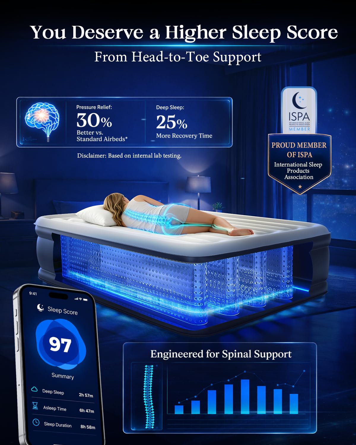 VOSSER Air Mattress Queen with Built-in Pump, Blow up Bed,18" Raised