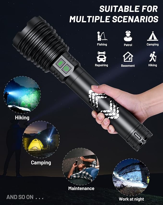 Powerful Flashlights 600000 High Lumens, 10000mAh Battery | 6 Modes with Fast Charge, Super Bright Rechargeable Flashlight IP67 Waterproof & Shock Resistant for Outdoor Activities