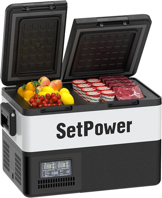 Setpower PT35 Car Refrigerator with AC Adapter,35L Dual Zone Portable Freezer,12 Volt Refrigerator Electric Cooler for Car camping, RV,Truck,Vehicles,Travel and Home Use,12/24V DC & 110/240V AC,0℉-50℉