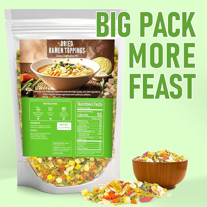 8 Natural Dried Ramen Toppings with Mixed Vegetables for Ramen Noodles and Salad Toppings Gluten Free Resealable Bulk Bag14oz