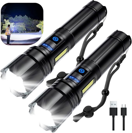 Rechargeable Flashlights High Lumens, Led Flashlight 99,000 Lumens Bright Flash Light with 7 Modes, Flashlights for Camping, Home, IPX7 Waterproof (2 Pack)