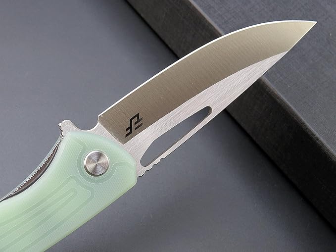 Eafengrow EF233 Folding Knife D2 Steel Blade G10 Handle EDC Tool Knives for Working Camping Hiking(jade)