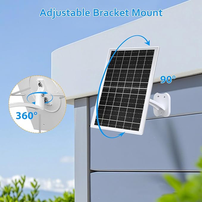 Zivif 13W Solar Panel for Outdoor Security Cameras, USB-C, Micro USB & 5.5x2.1mm DC Output, 360° Adjustable Mount, IP66 Waterproof, 7.2FT Cable, Compatible with Battery-Powered Cameras