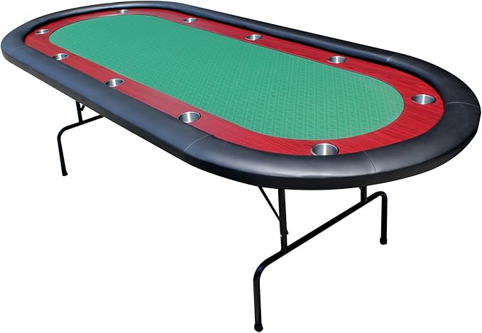Poker Table 96 inches Light Series for 10 Player Games with Cup Holders Wooden Racetrack Felt Foldable Legs, Green