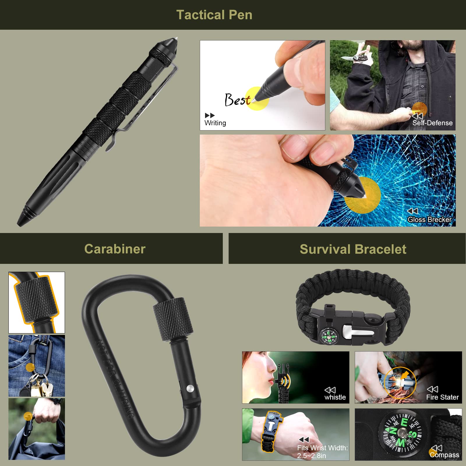 XUANLAN Emergency Survival Kit, Outdoor Survival Gear Tool with Survival Bracelet, Fire Starter