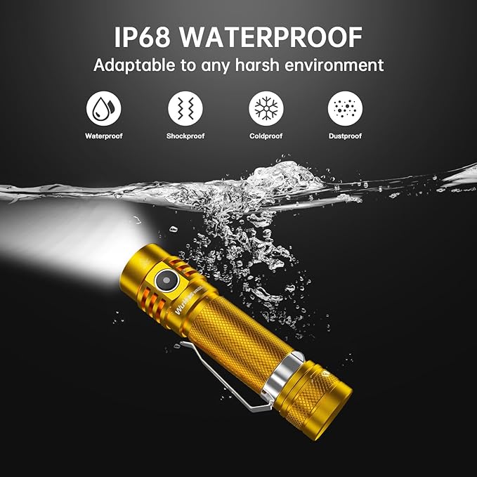 Wurkkos WK03 Pocket Flashlight Rechargeable, 1200 High Lumens Super Bright LED Flashlight with 6 Modes, High CRI 519A LED, IP68 Waterproof, Small Powerful Flashlight for Home, Emergency, Camping