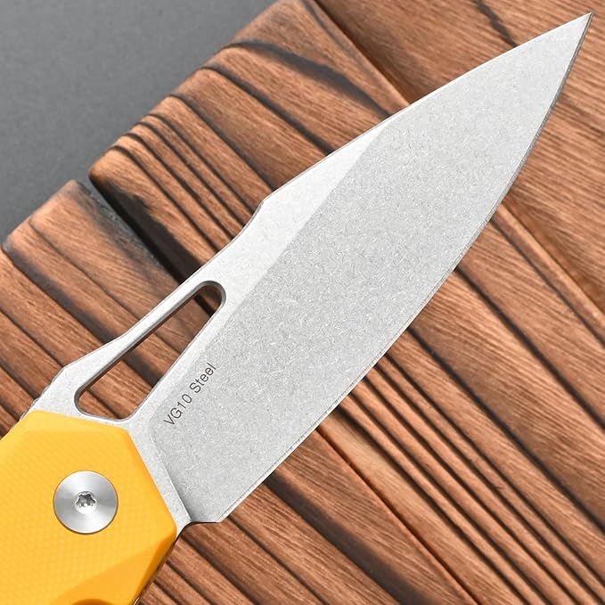 FF21 Folding Pocket Knife,VG10 Steel Blade G10 Handle Full Tang Knife for Outdoor Activities Camping Hunting Fishing(Yellow)
