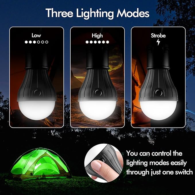 Portable LED Tent Lamp Emergency Lights with Hook, Hurricane Bulb Lantern Equipment for Camping