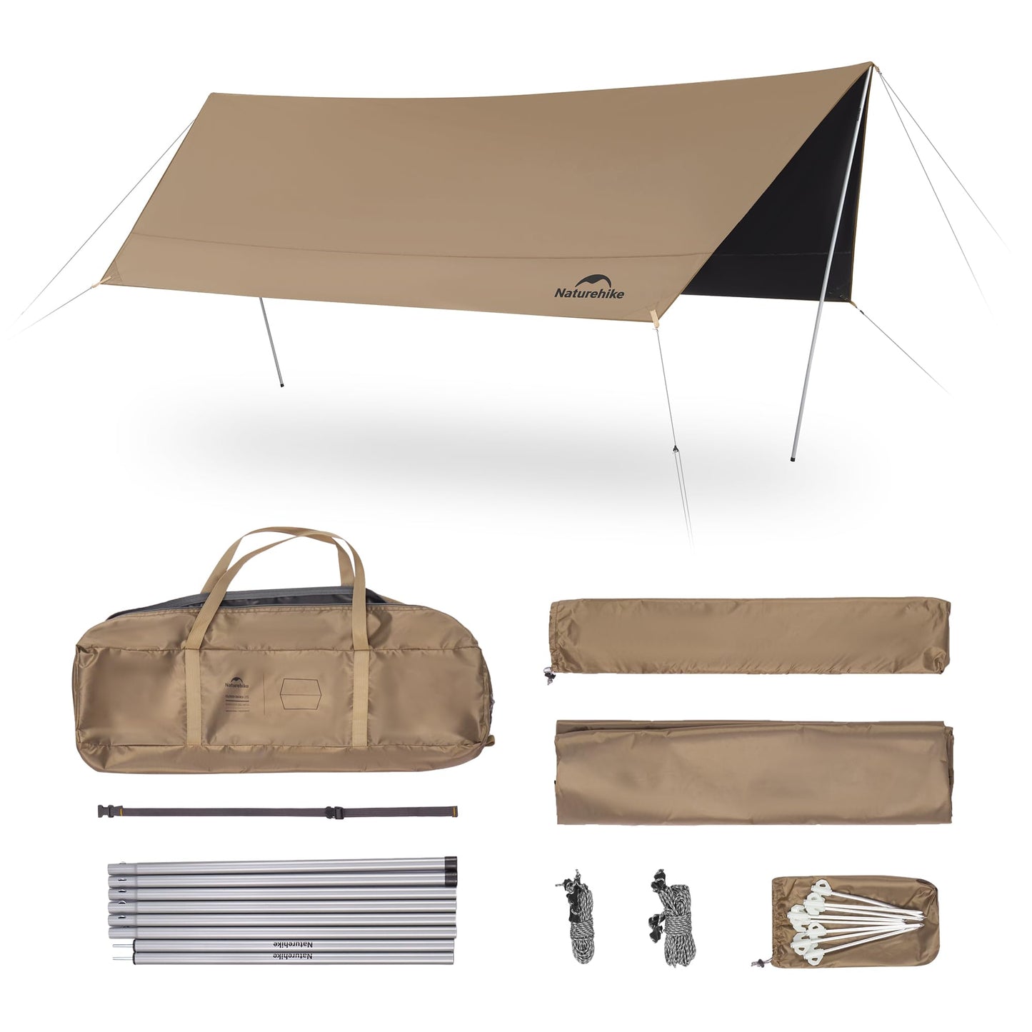 Naturehike Cloud Skies Camping Tent Tarp with Poles, Waterproof PU 18000mm+ Rain Shelter, Anti-UV