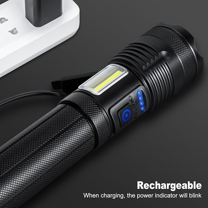 Rechargeable Flashlights 90000 High Lumen, 10000 ɱAh ?ATTERY LED Flashlight with Cob-Light for Home, Super Bright Flash Light 7 Modes, IPX7 Waterproof for Outdoor Camping