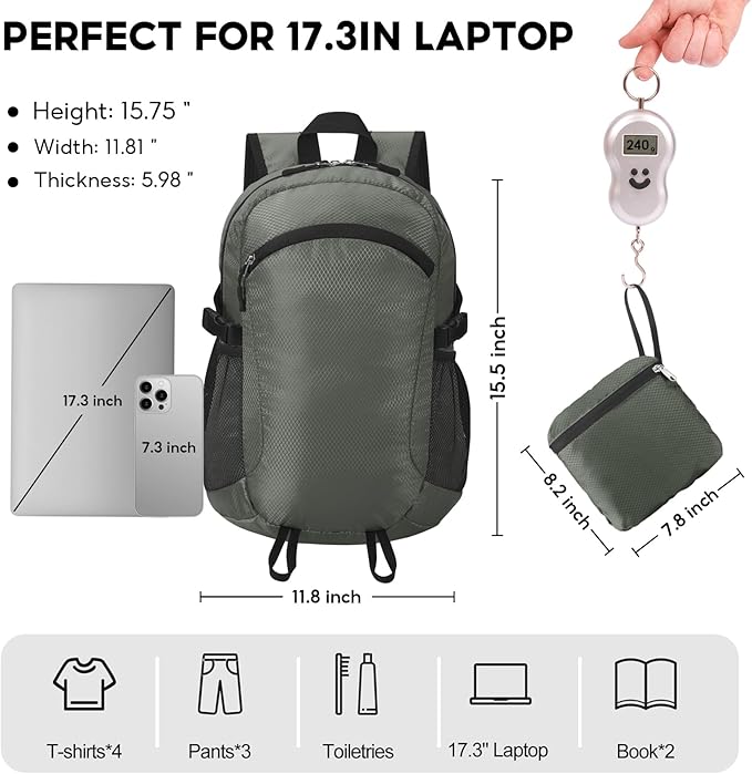 Small Hiking Daypack,15L Waterproof Hiking Backpack Packable Lightweight Travel Day Pack for Women Men (Grey, Small)