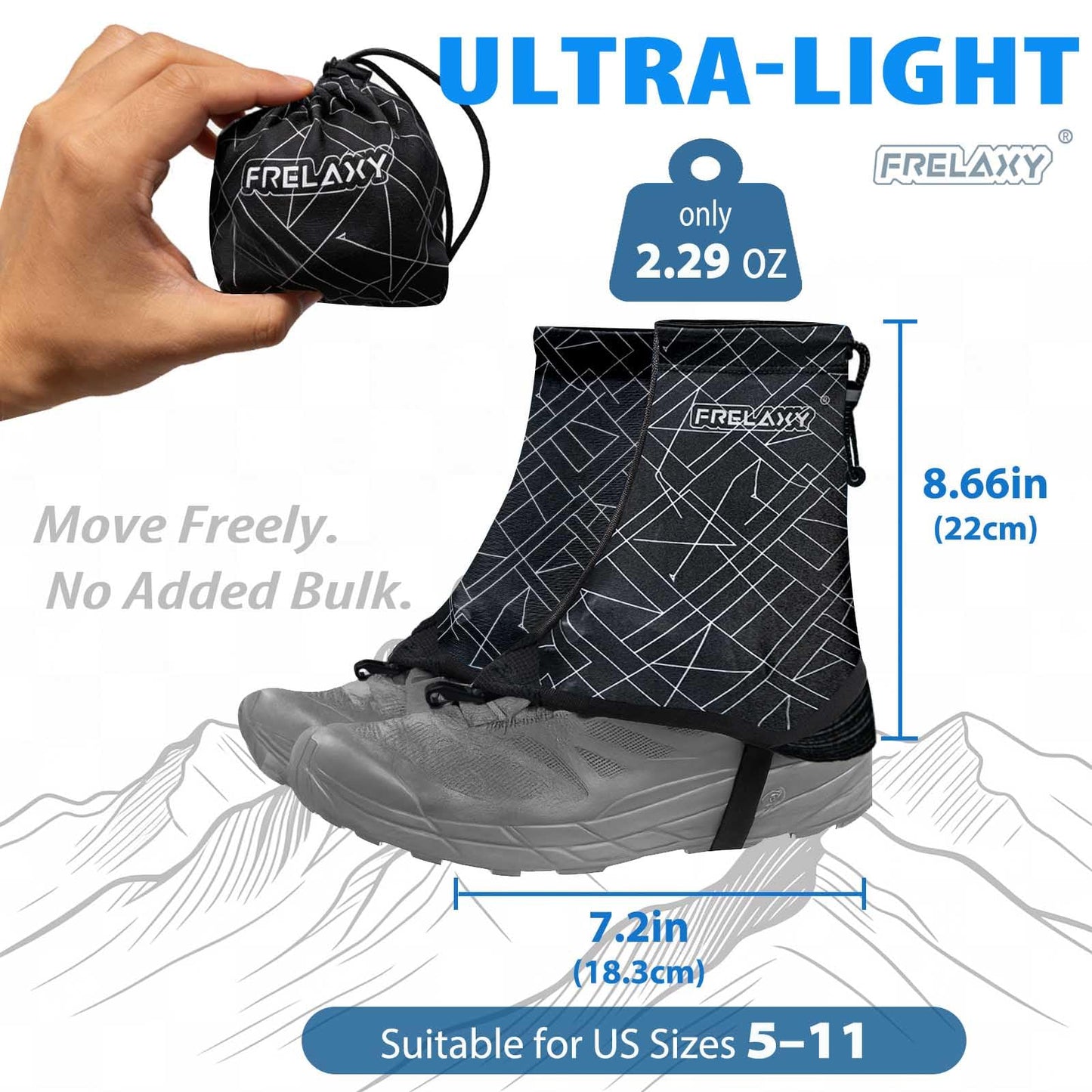 Frelaxy Ultralight Trail Gaiters, Low Shoe Gaiters for Hiking and Running