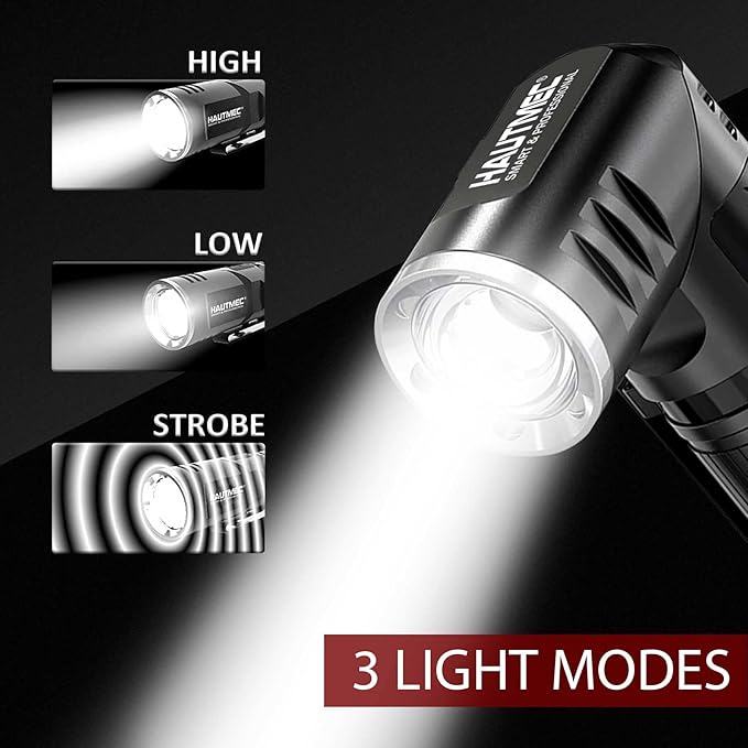 HAUTMEC Rechargeable LED Flashlights 500 High Lumens Super Bright Magnetic Flashlight Waterproof Mini Flashlight 3 Modes Handheld Small Swivel Flashlights Powerful for Camping, Outdoor, Hiking