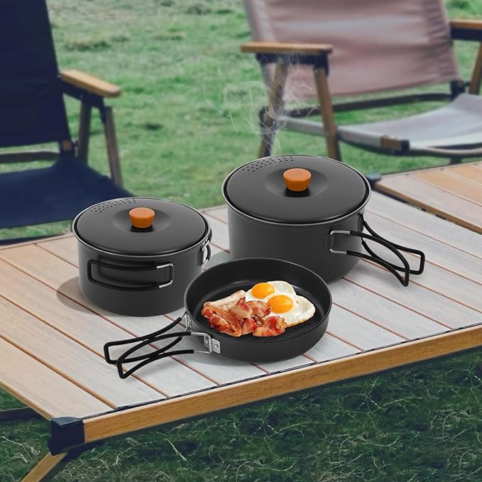 Camping Cookware Set, Camping Cooking Set,304 Stainless Steel Camping Pots &Frying Pan Set,Campfire Cooking Equipment with Storage Bag for Camping,Household, Hiking, Beach Trips
