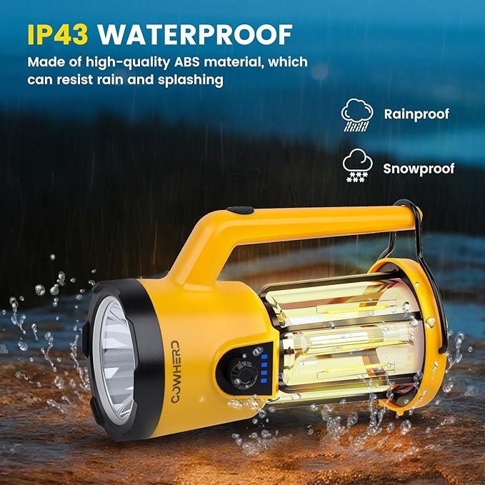 Lanterns for Power Outages, LED Lantern Flashlight, 2000LM Rechargeable Camping Light, 4200mAh Battery, 4 Modes, 2625ft Beam, 8Hr Runtime, IP43 Waterproof for Home, Hiking, Fishing, Outdoor