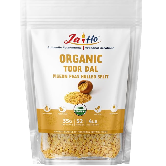 Jai Ho Certified Organic Toor Dal 4 lb | Pigeon Peas Hulled Split | Indian Toor Dal | USDA Organic | Non-GMO | Chemical-Free | Premium Quality Kosher