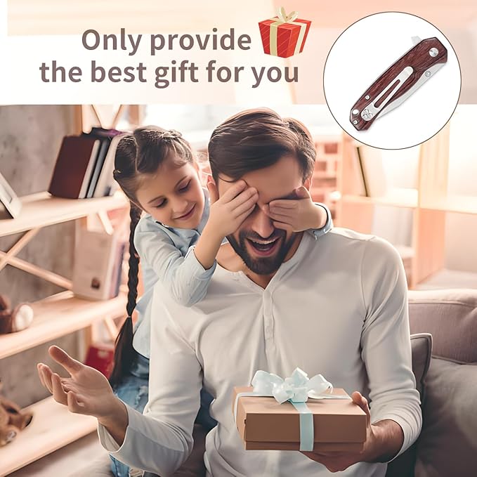 Vickay Pocket Knife for Men, Folding Knife for Women with Clip, 2.9inch 8Cr13MoV Steel Blade, Wood Handle EDC Knife for Camping, Tactical, Hunting, Camping, Hiking and Everyday Carry