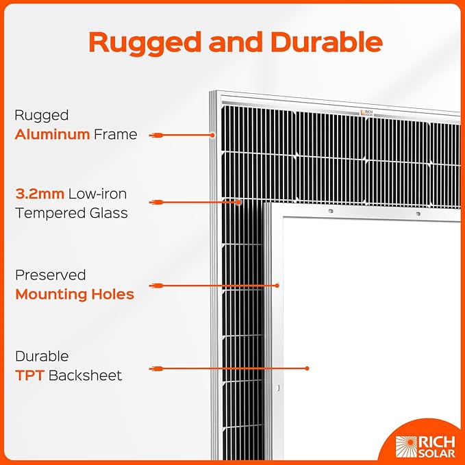 RICH SOLAR 220 Watt 12 Volt 16BB Cell Monocrystalline Solar Panel High Efficiency Solar Module for RV Trailer Camper Marine Off Grid