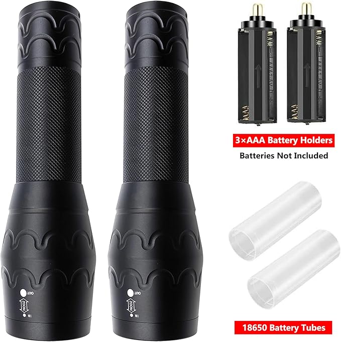 Single Mode Flashlight, High Lumen LED Flashlights with Zoomable Beam, Compact Handheld Flash Light for Camping, Outdoor, and Home Use, 2-Pack
