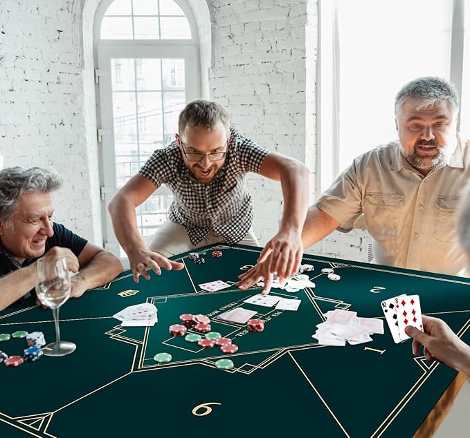 nuveti 24/31/39/47/55 inch Square Foldable 6-Player Texas Poker Card Tabletop Layout Portable Anti-Slip Rubber Board Game Mat Texas Hold'em Poker Mat for Family Game, Casino, Party