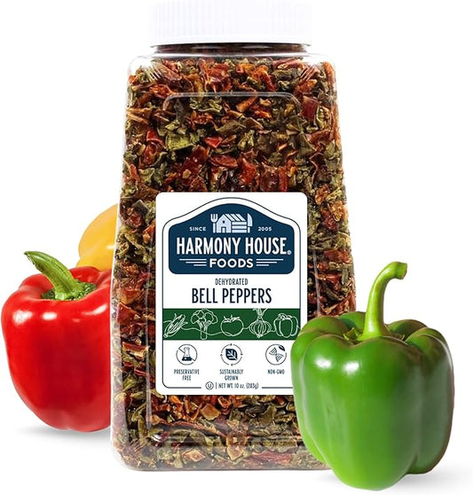 Harmony House Dried Mixed Bell Peppers, Diced ??Dehydrated Vegetables for Cooking, Camping, Emergency Supply and More