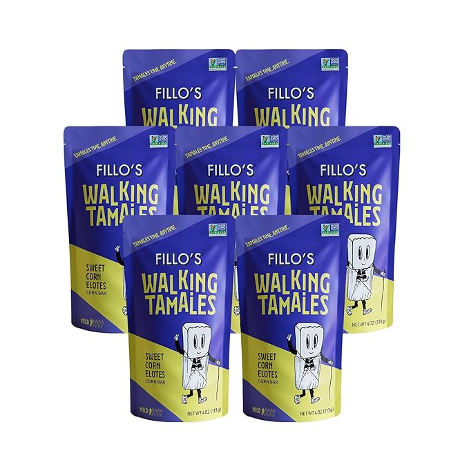 Fillo's Walking Tamales Sweet Corn Elotes, Pk of 7, Ready-to-Eat, Delicious, Gluten-Free, Preservative-Free, Vegan Friendly, Microwavable, Non-GMO