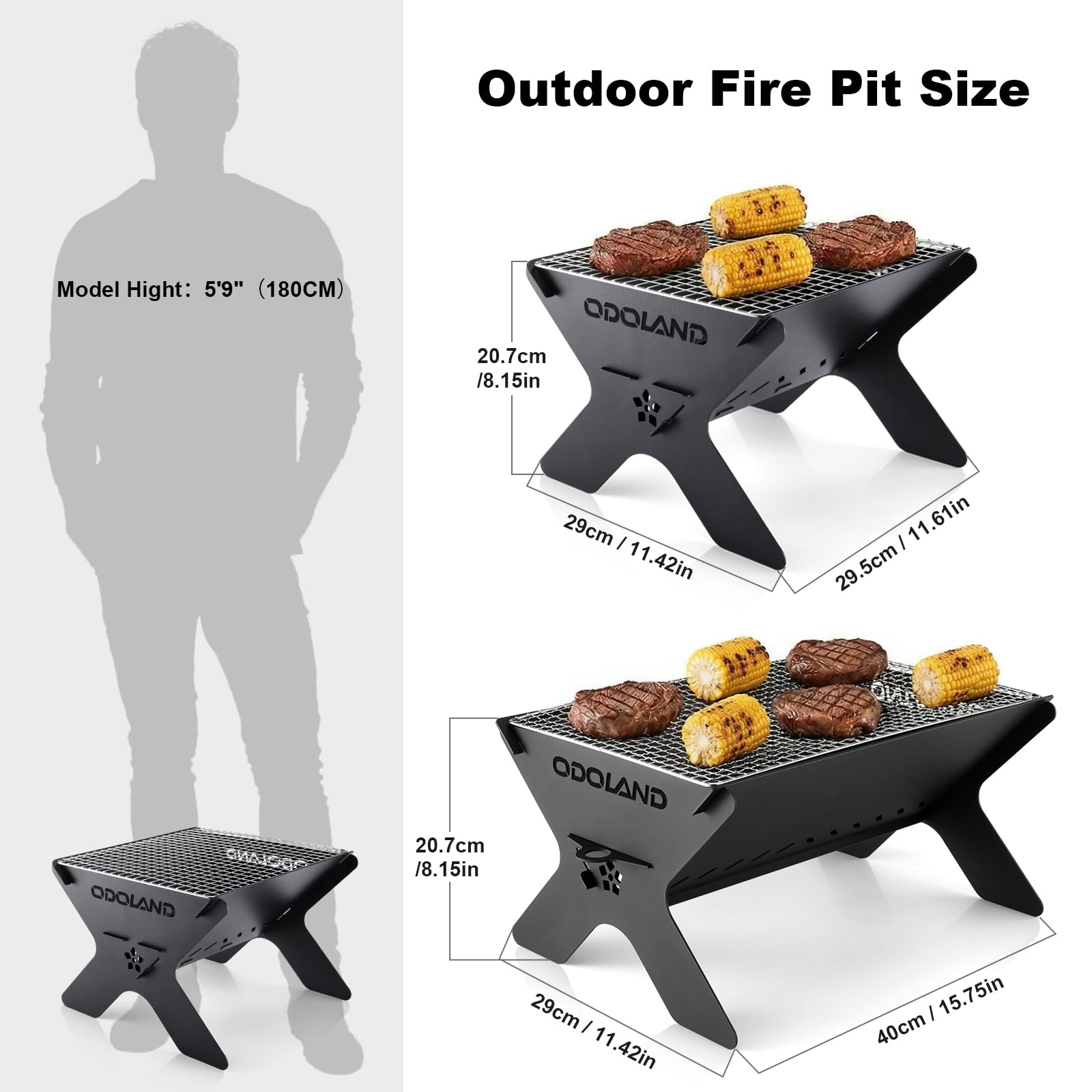 Odoland Camping Campfire Grill, Portable Folding Charcoal Grills, Backpacking BBQ Grill, Heavy Duty