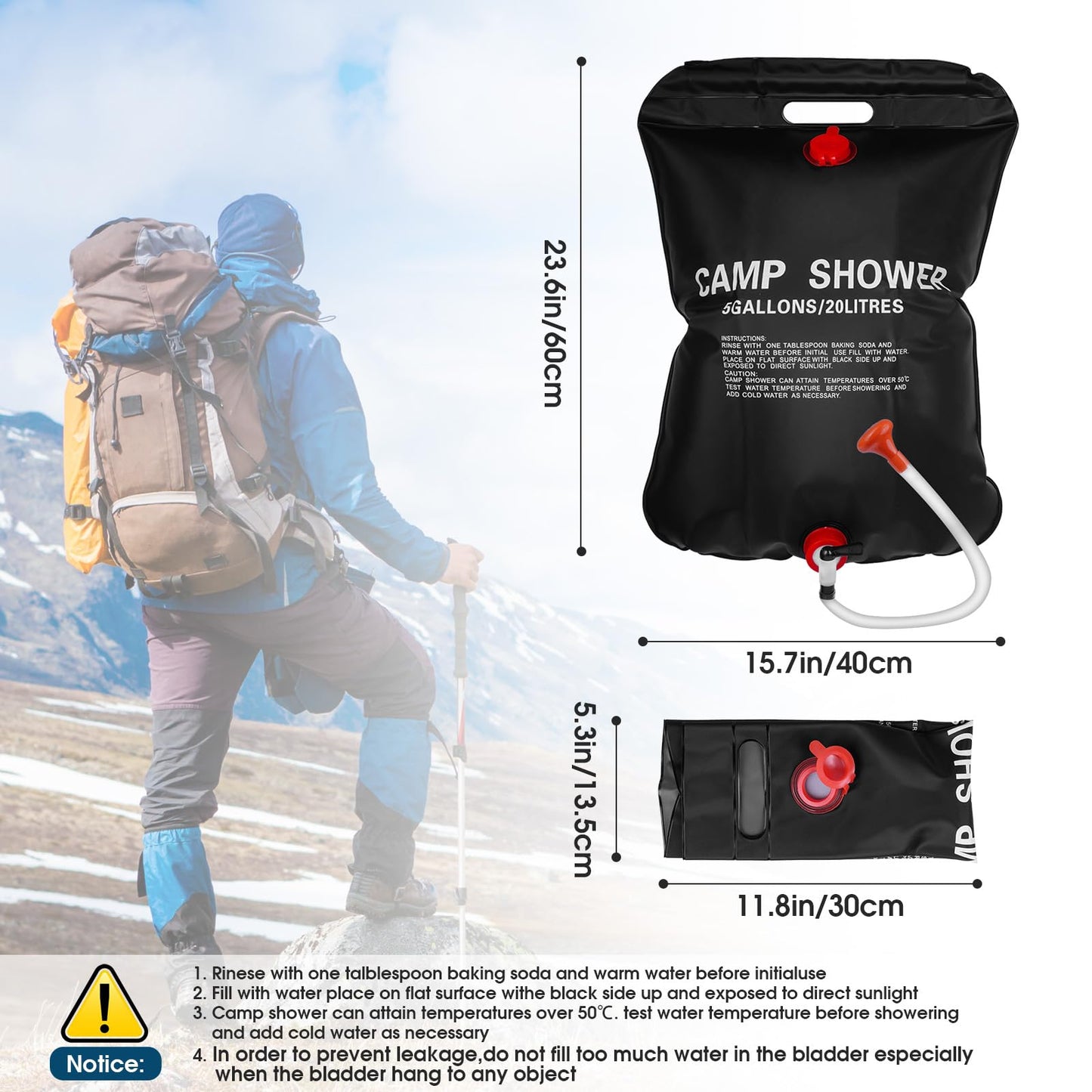 OUTDOORSEPIC Solar Camp Shower Camping Shower Bag Solar Shower Bag Solar portabler Shower for