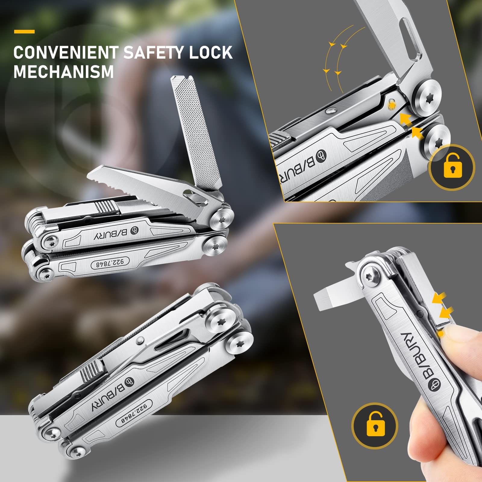 BIBURY 19-in-1 Multitool Pliers with Pocket Knife & Pocket Clip, BI2038A