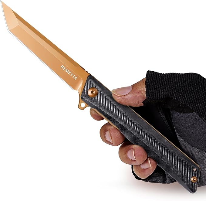 Pocket Knife GD22K, Flipper Open D2 Steel Tanto Folding knife with Durable G10 Handle,Men Women Everyday Carry EDC Knife,Sharp Camping Hiking Daily Work Knives