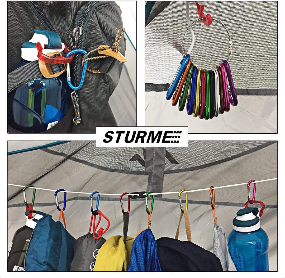 STURME 2" Aluminum D Ring Carabiners Clip D Shape Spring Loaded Gate Small Keychain Carabiner Clip