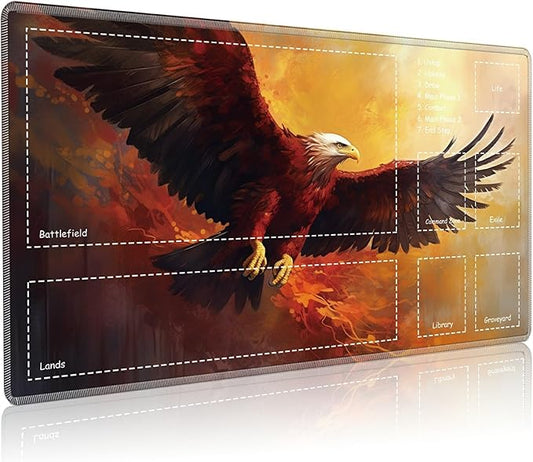 Playmat for MTG with Zones, 24 x 14 inches Game Play Mat for MTG TCG, Trading Card Game Play Mat Desk Mats with Stitched Edges Non-Slip Base, Eagle Flying