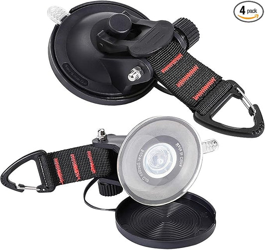 CONBOLA Suction Cups Hooks Heavy Duty Camper Accessories Car Camping Essentials Tie Down 2 Pieces Suction Cup with Securing Hook Strong Power for Car Awning Boat SUV Tent Window Glass.(2 pcs)