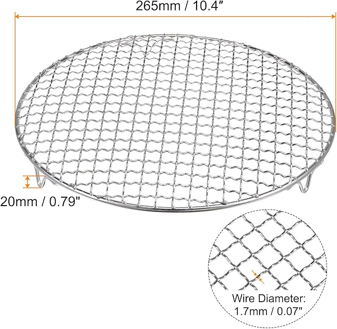 HARFINGTON Round Cooking Rack 10.4-inch 201 Stainless Steel Cross Wire Barbecue Grill Net with 20mm Legs for Cooking Baking Steaming BBQ