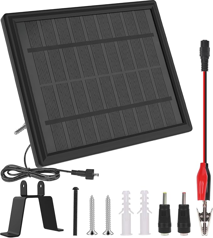 6V Solar Panel for Deer Feeders 4.5W High-Efficiency ??Solar Charger & Battery Maintainer with Bracket, Alligator Clips & DC Connectors for Trail Cameras Hunting Feeders & 6V Rechargeable Batteries