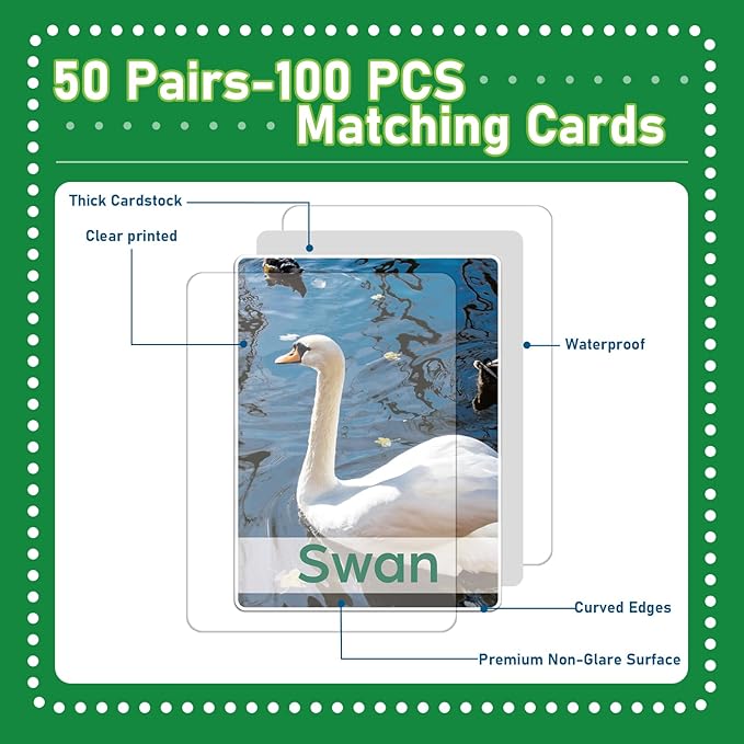 gisgfim 50 Pairs Memory Matching Games Spanish English Bilingual Animal Memory Matching Games Educational Game for Kids and Adults A Fun & Fast Animal Game Toddlers Preschool Family Board Gift