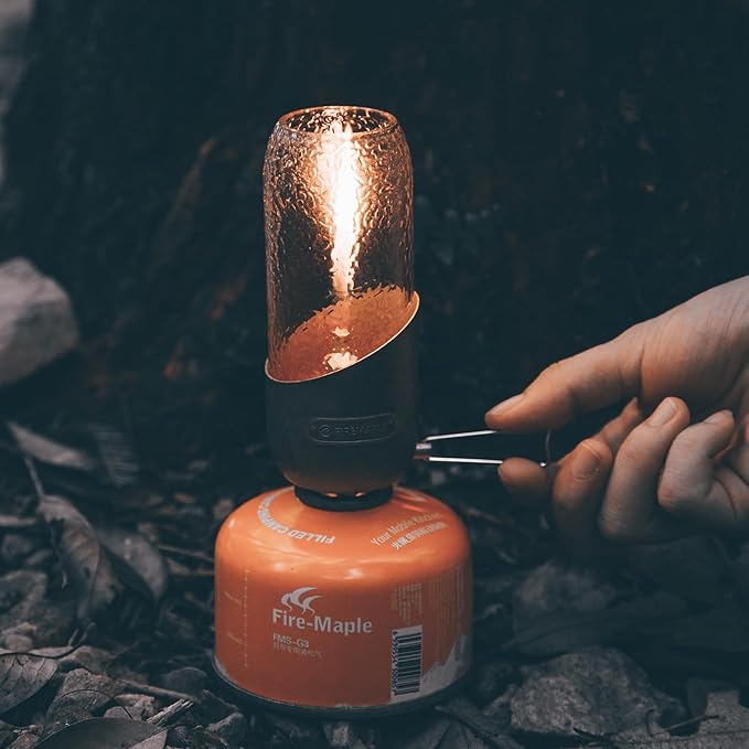 Fire-Maple Orange Camping Lantern Glass, Steel & Aluminum | Propane or Isobutane Fuel Canister Beautiful Lights | NO Mantles Needed | Propane Lanterns for Camping, Emergency Essential