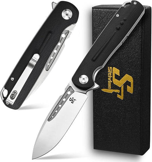 Sitivien ST131 Folding Knife,D2 Blade G10 Handle EDC Tool Knife with Liner Lock for Outdoor Camping Hiking Fishing(Black)