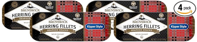 Brunswick Boneless Kipper Style Herring Fillets, 3.53 oz Can - 18g Protein per Serving - Gluten Free, Keto Friendly - Great for Pasta & Seafood Recipes (Pack of 4)