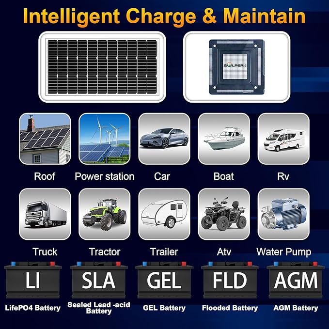 SOLPERK 100W Solar Battery Charger Solar Battery Maintainer + Upgrade 10A MPPT Charge Controller + Adjustable Mount Bracket for Car RV Boat Motorcycleï¼?2V Waterproof Solar Panel Kit Trickle Charging