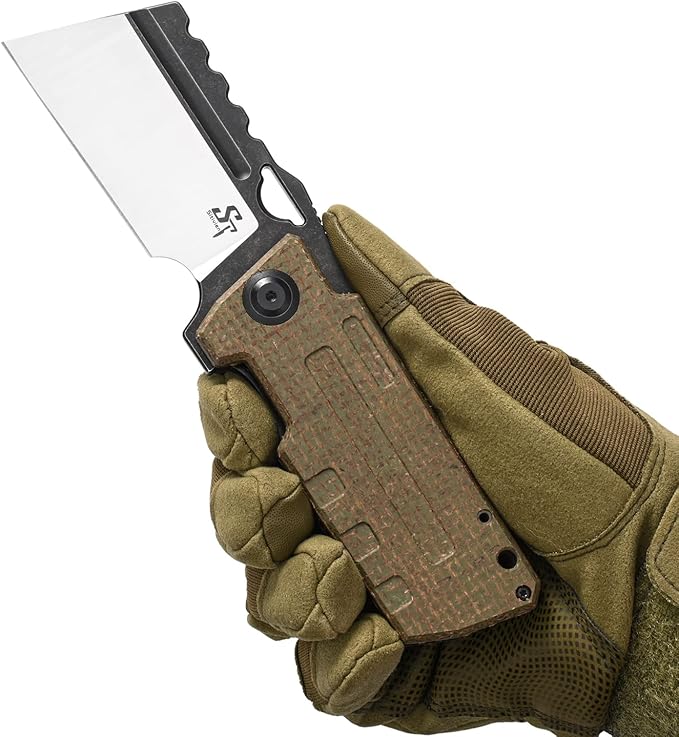 Sitivien ST155 Folding Knife,Sandvik 14C28N Steel Blade,Micarta Handle EDC Tool Knife Pocket Knife for Fishing,Camping,Hiking(Green) …