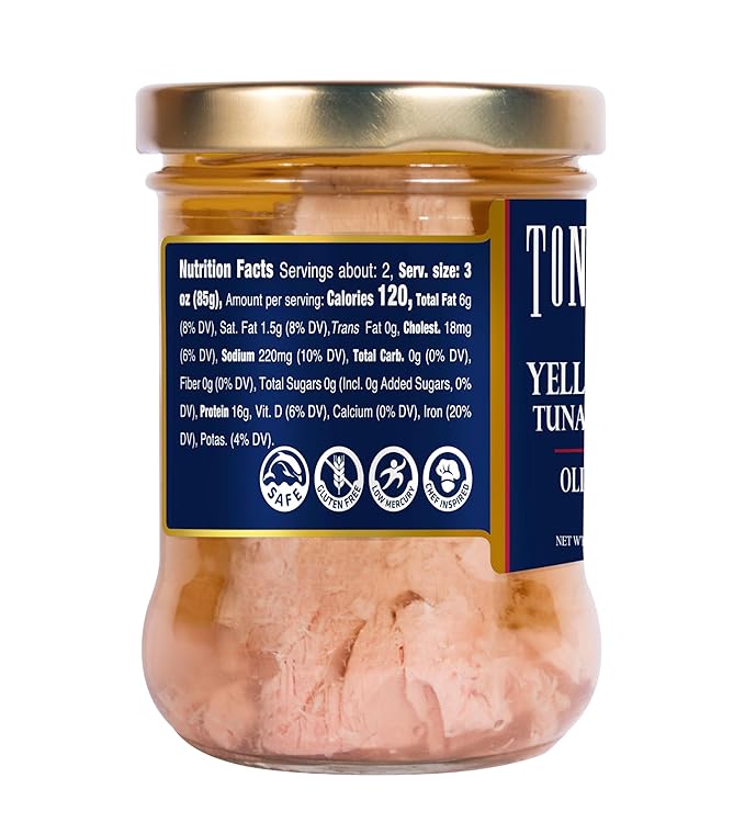 Tonnino Yellowfin Tuna Fish Premium - Olive Oil ??Pack of 6 ??Alternative to Salmon ??Protein Snacks ??Ready to Eat Meals in Glass Jar